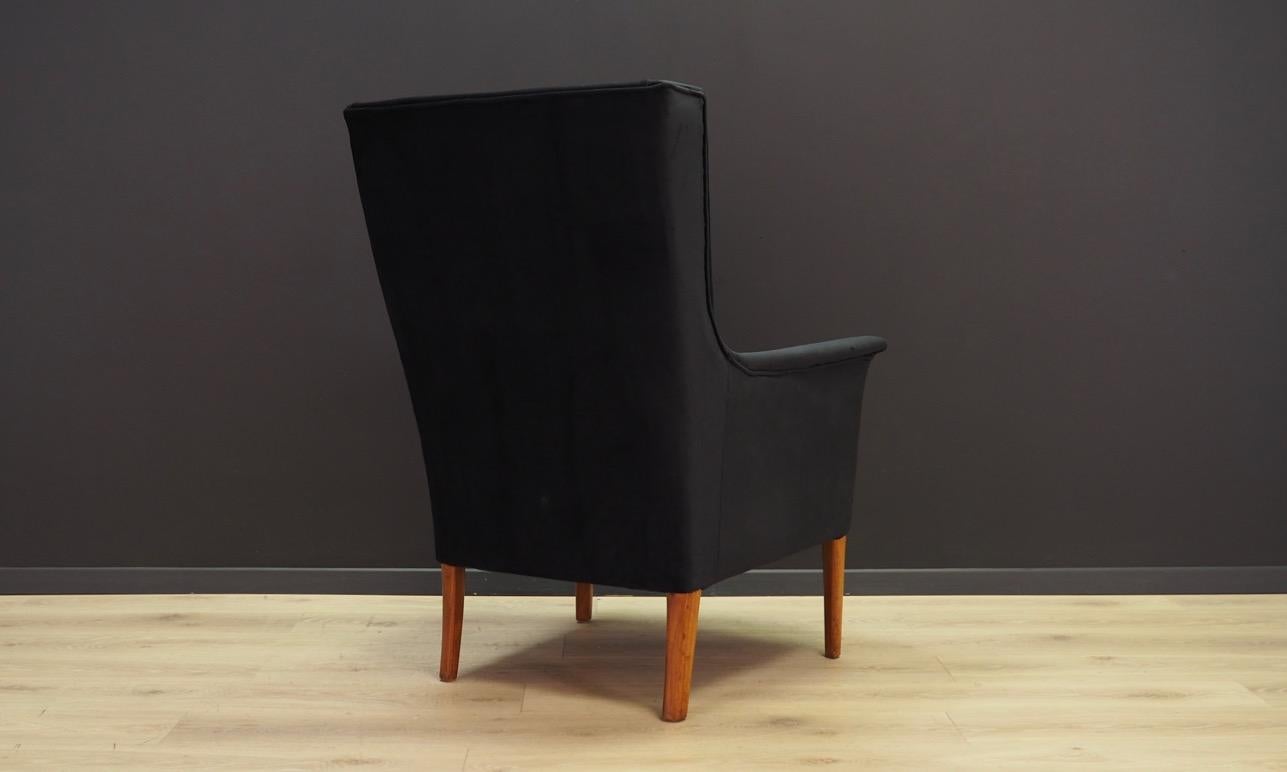 Velvet Black Armchair Teak Retro 1960s Scandinavian Design For Sale