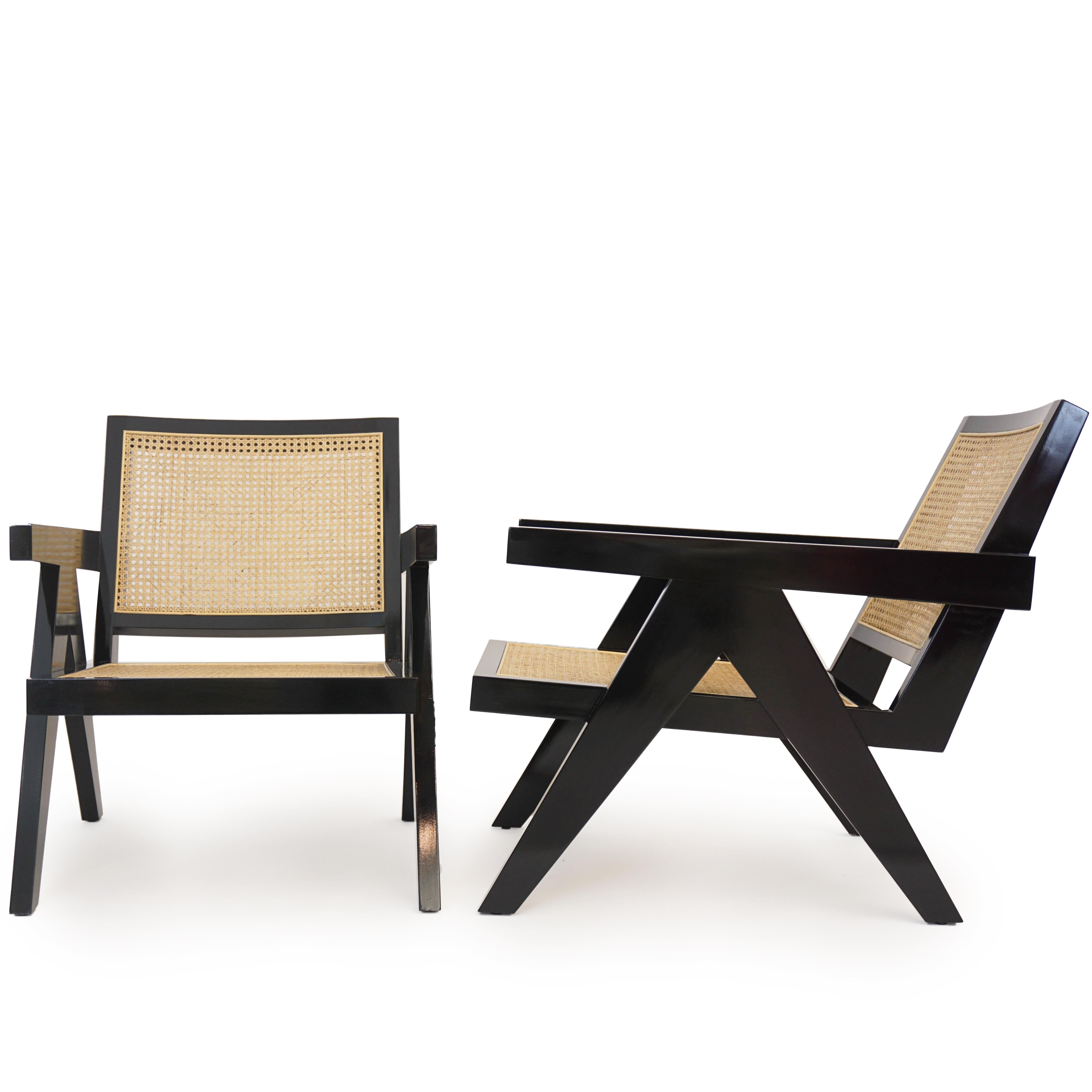 Indonesian Black Armchair with Rattan Caning