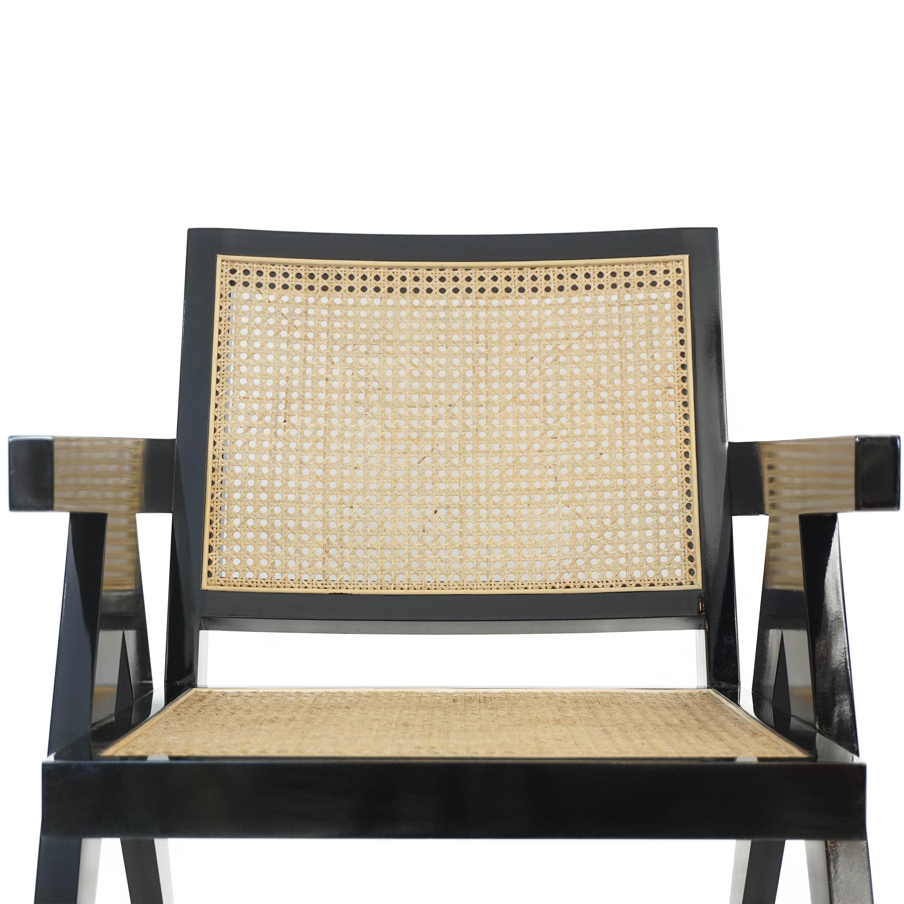 Black Armchair with Rattan Caning In New Condition In Greenwich, CT