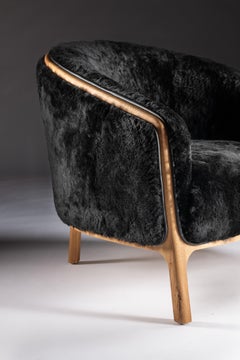 Black Armchair with Shearling Upholstery, Osaka