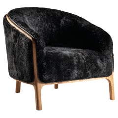 Black Armchair with Shearling Upholstery, Osaka