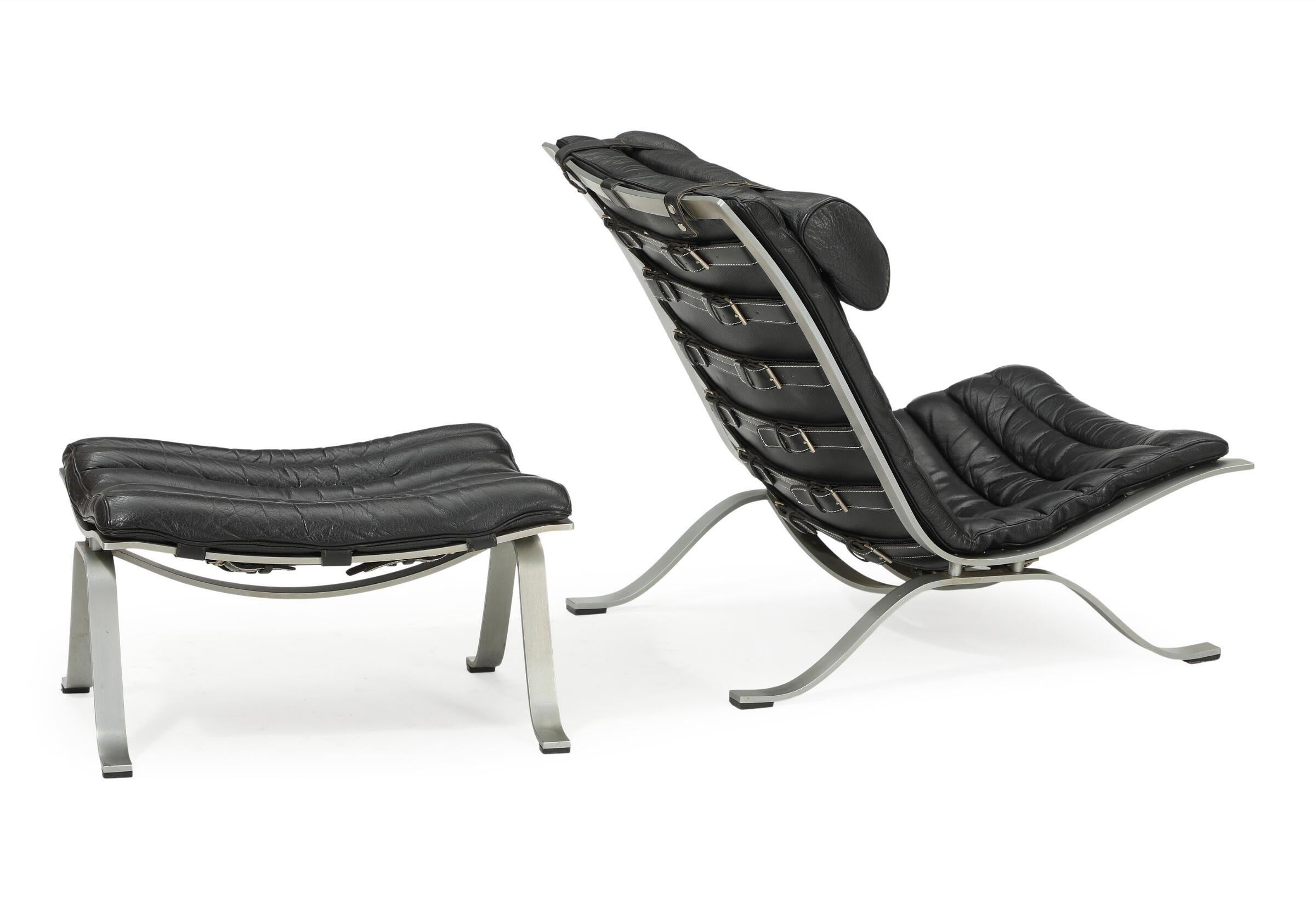 Swedish Black Arne Norell Ari chair and ottoman , Sweden For Sale