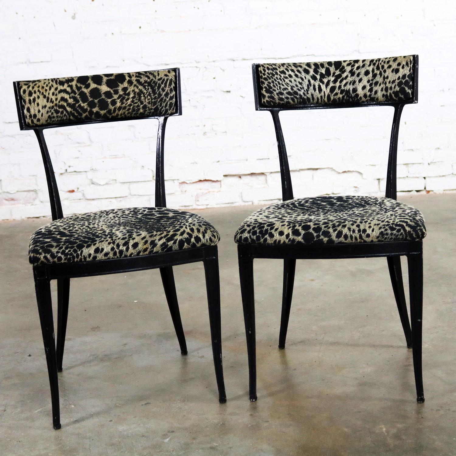 American Black Art Deco & Animal Print Side Chairs Cast Aluminium Crucible Products, Pair