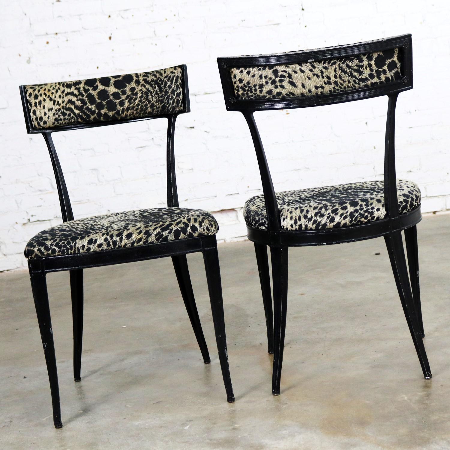 Black Art Deco & Animal Print Side Chairs Cast Aluminium Crucible Products, Pair In Good Condition In Topeka, KS