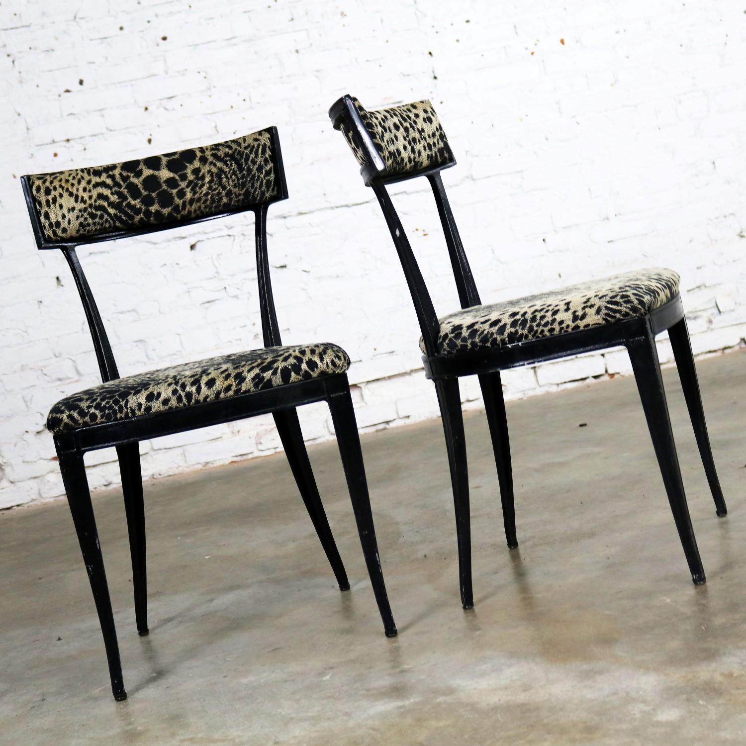 20th Century Black Art Deco & Animal Print Side Chairs Cast Aluminium Crucible Products, Pair