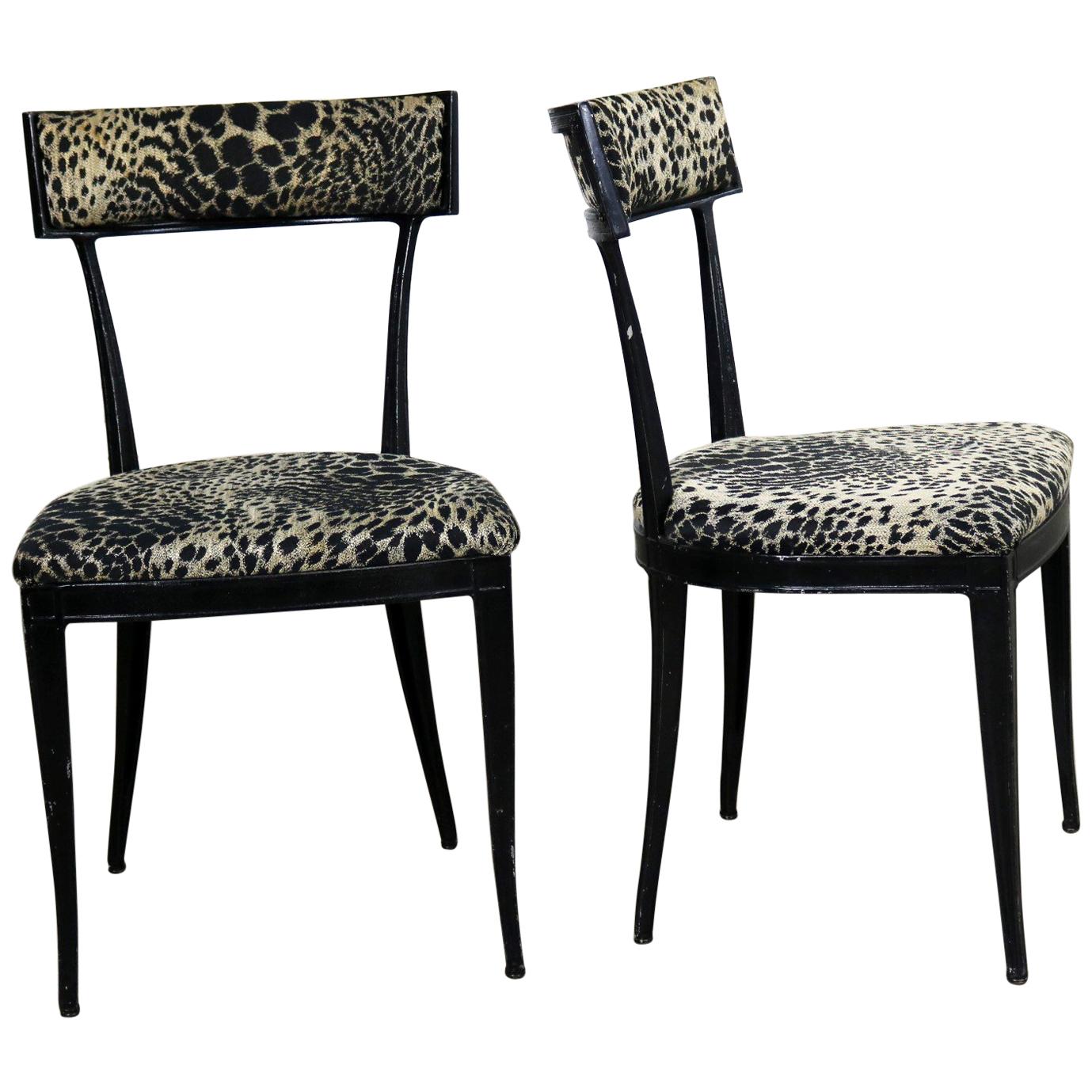 Black Art Deco & Animal Print Side Chairs Cast Aluminium Crucible Products, Pair