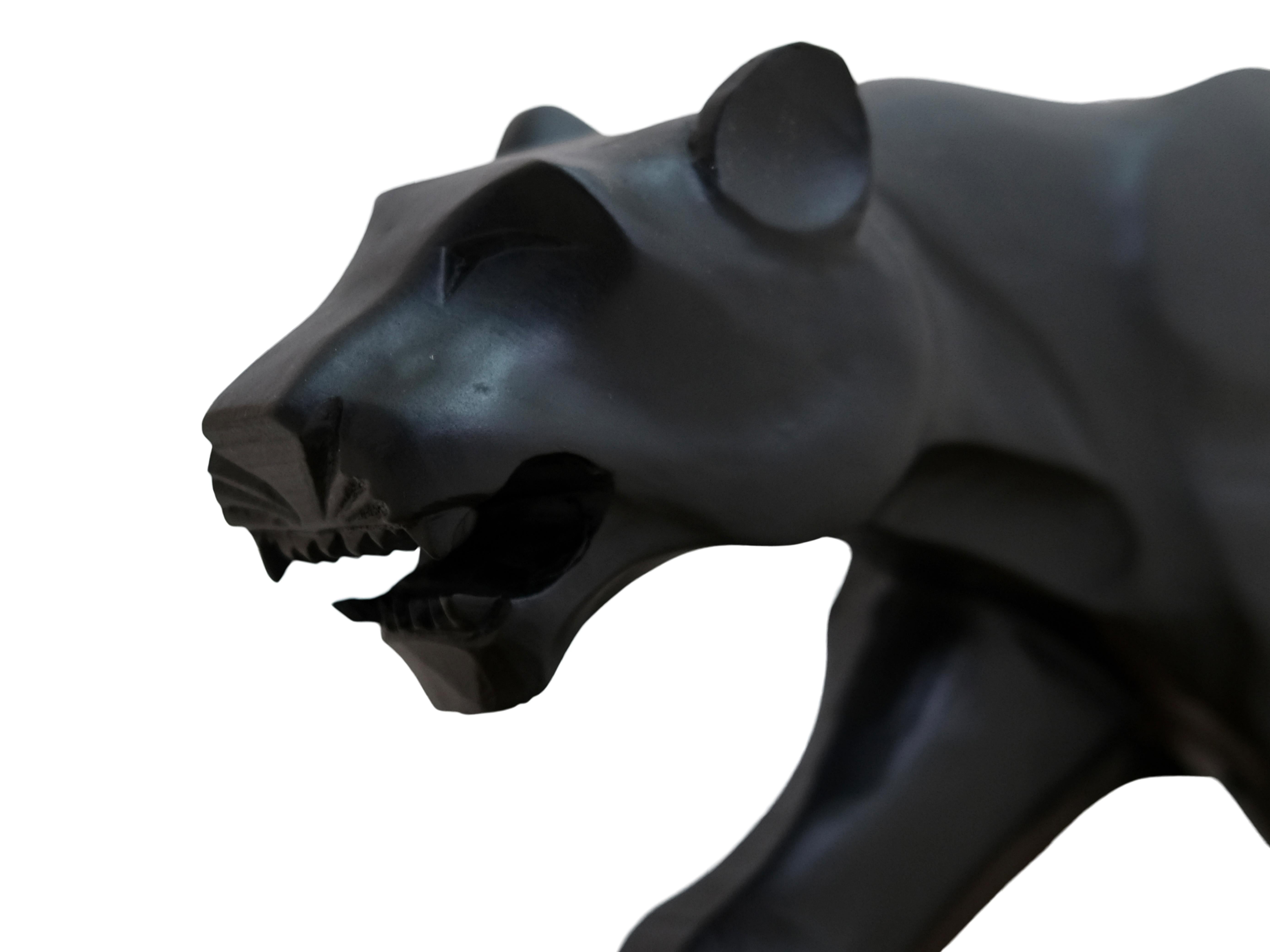 French Black Art Deco Black Panther Sculpture on an Oak Base by L. Houzeaux For Sale