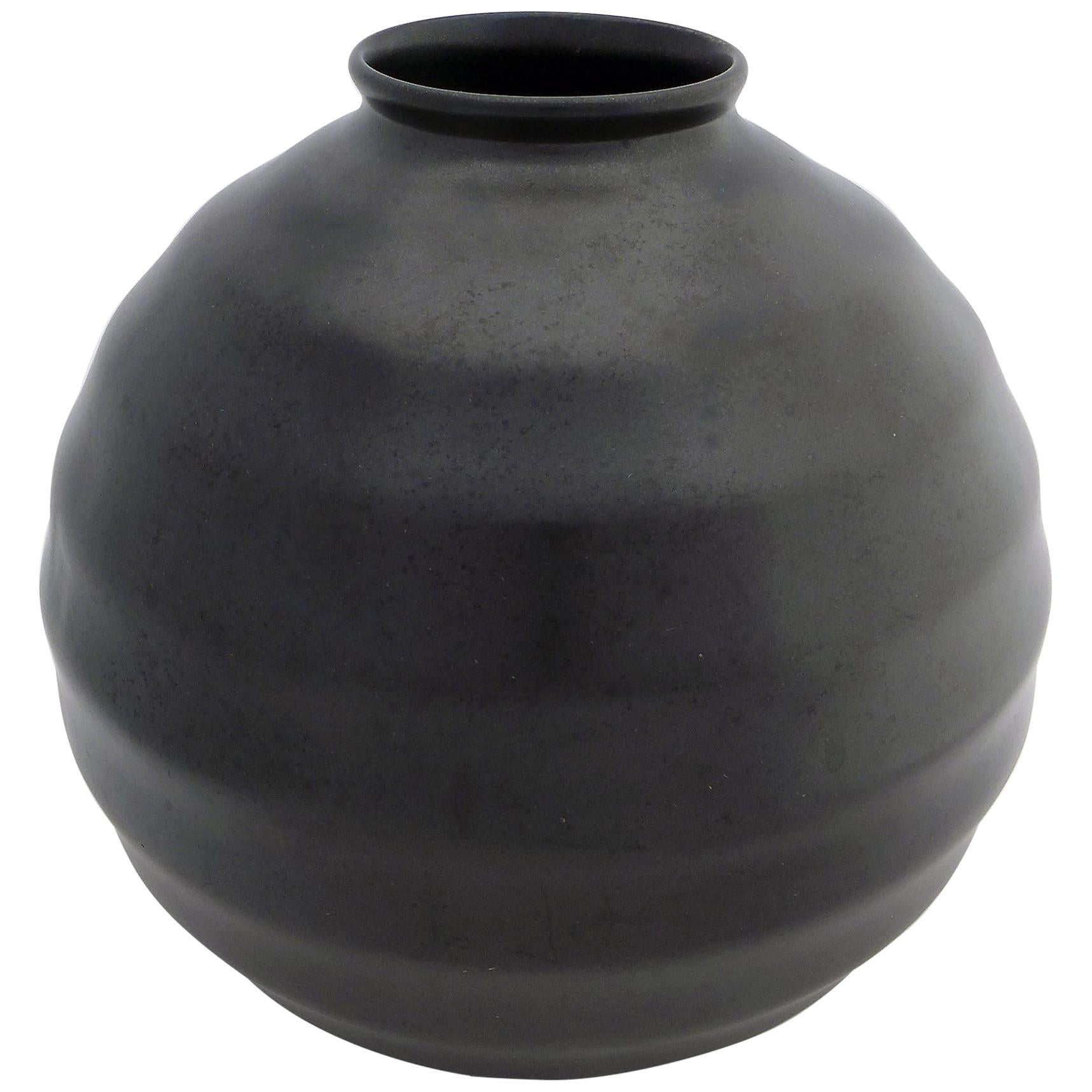 Black Art Deco Ceramic Vase For Sale