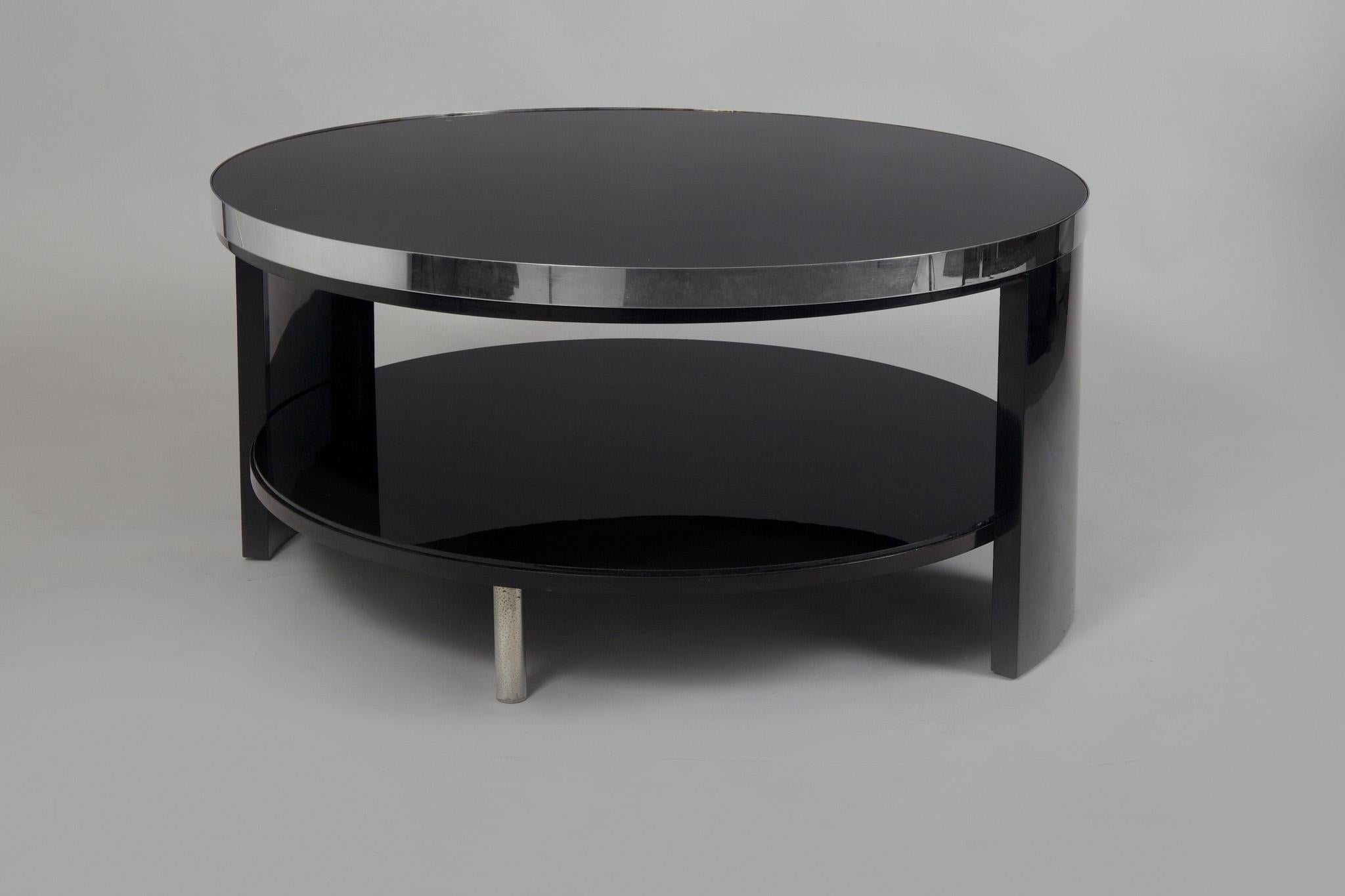 Black Art Deco coffee table made in 1930s Czechia and restored by our team. Made out of wood, polished and refinished.