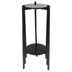 Black Art Deco Column Pedestal Pillar Stand with Lower Shelf