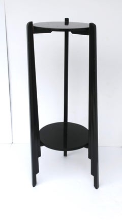Black Art Deco Column Pedestal Stand with Lower Shelf, 1 of 2 Available