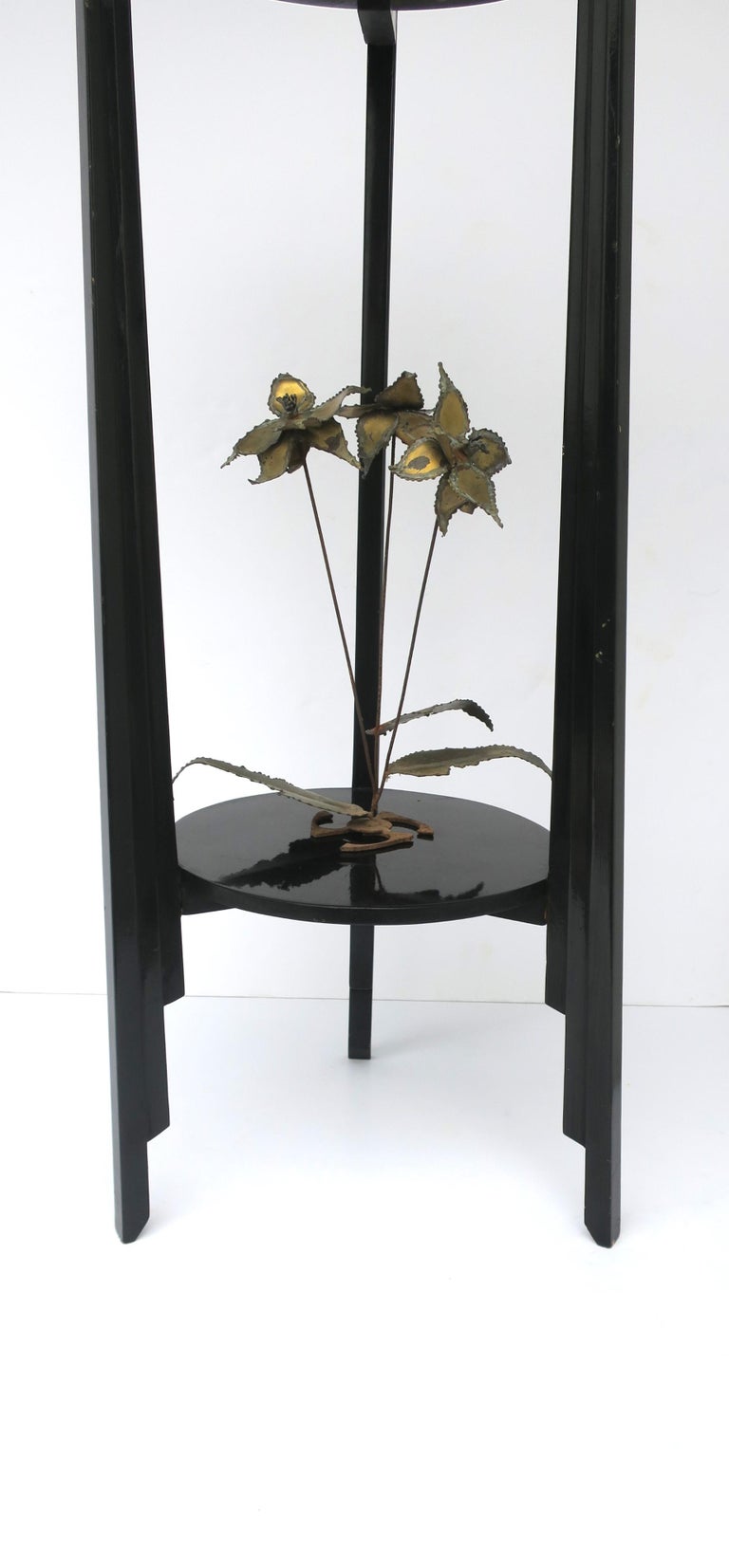 Black Art Deco Column Pedestal Stand with Lower Shelf, 1 of 2 Available