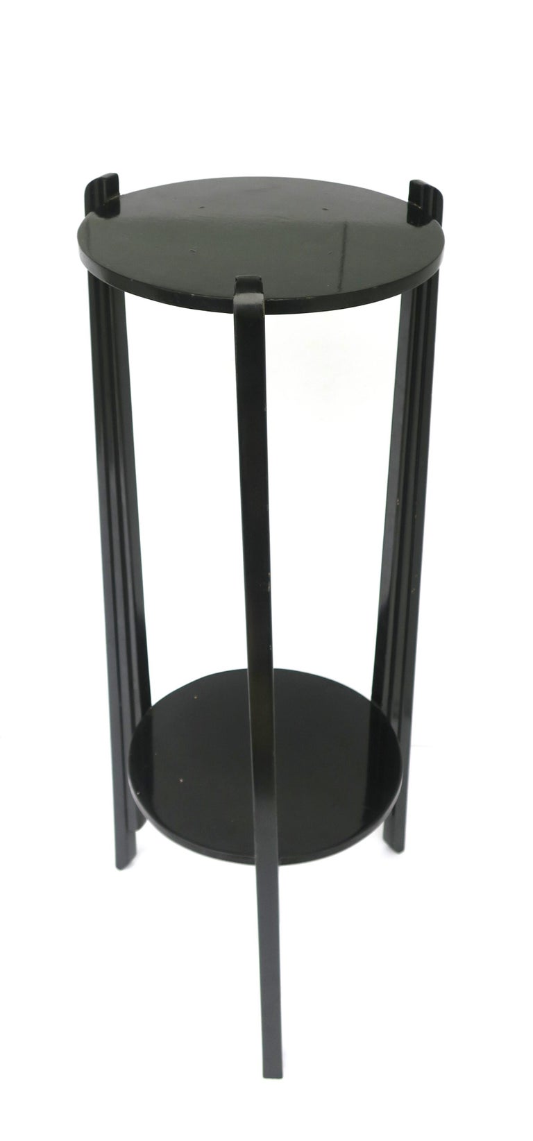 Black Art Deco Column Pedestal Stand with Lower Shelf, 1 of 2 Available