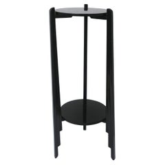 Black Art Deco Column Pedestal Stand with Lower Shelf, 1 of 2 Available