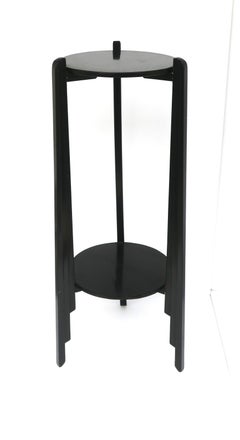 Black Art Deco Column Pedestal Pillar Stand with Lower Shelf