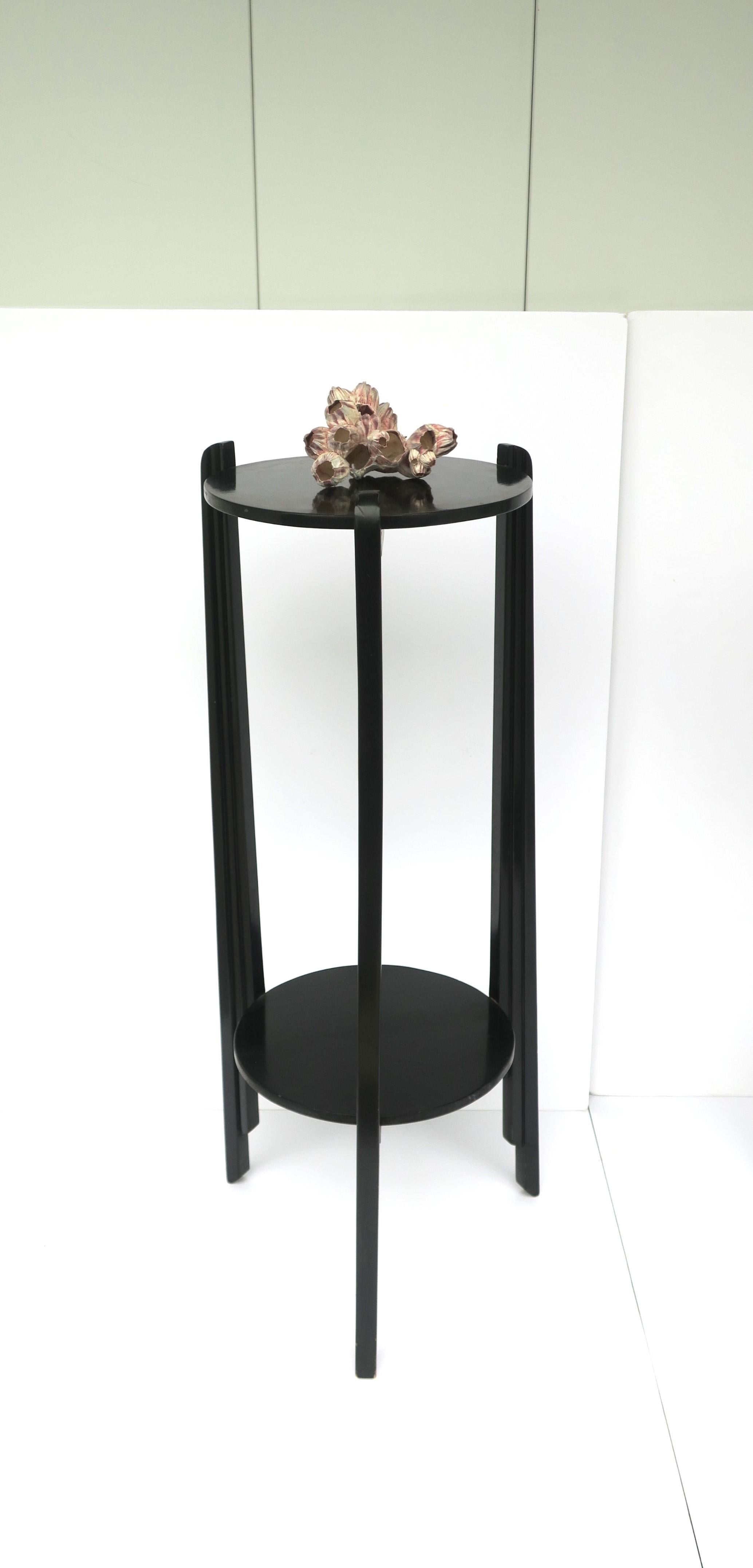 Black Art Deco Column Pedestal Pillar Stand with Lower Shelf, 1 of 2 For Sale 2