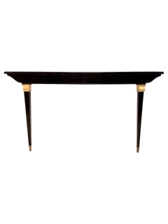 Black Art Deco Console Table Two Thin Feed Metal Sabots and Golden Applications