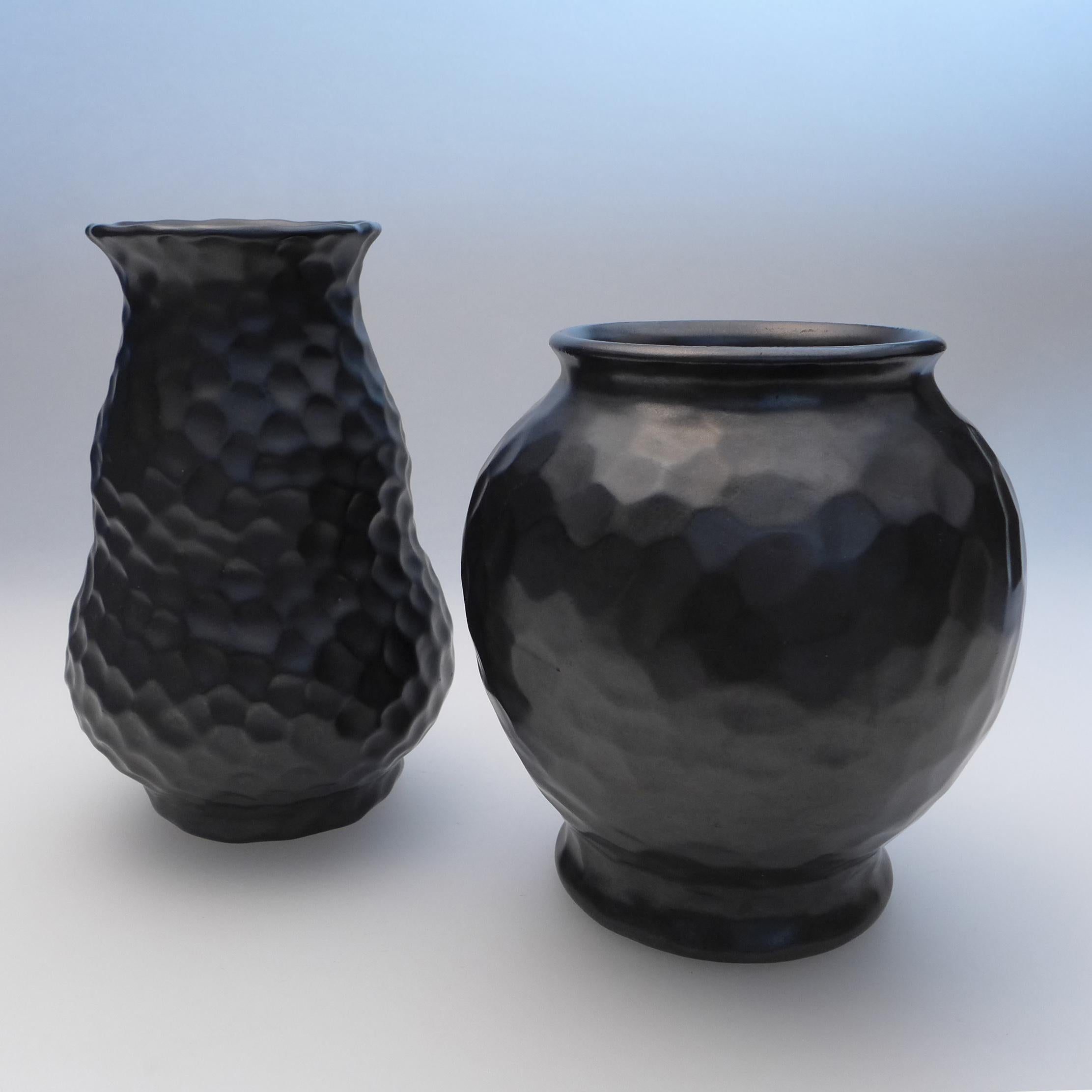 Ceramic Black Art Deco Dimple Vase For Sale
