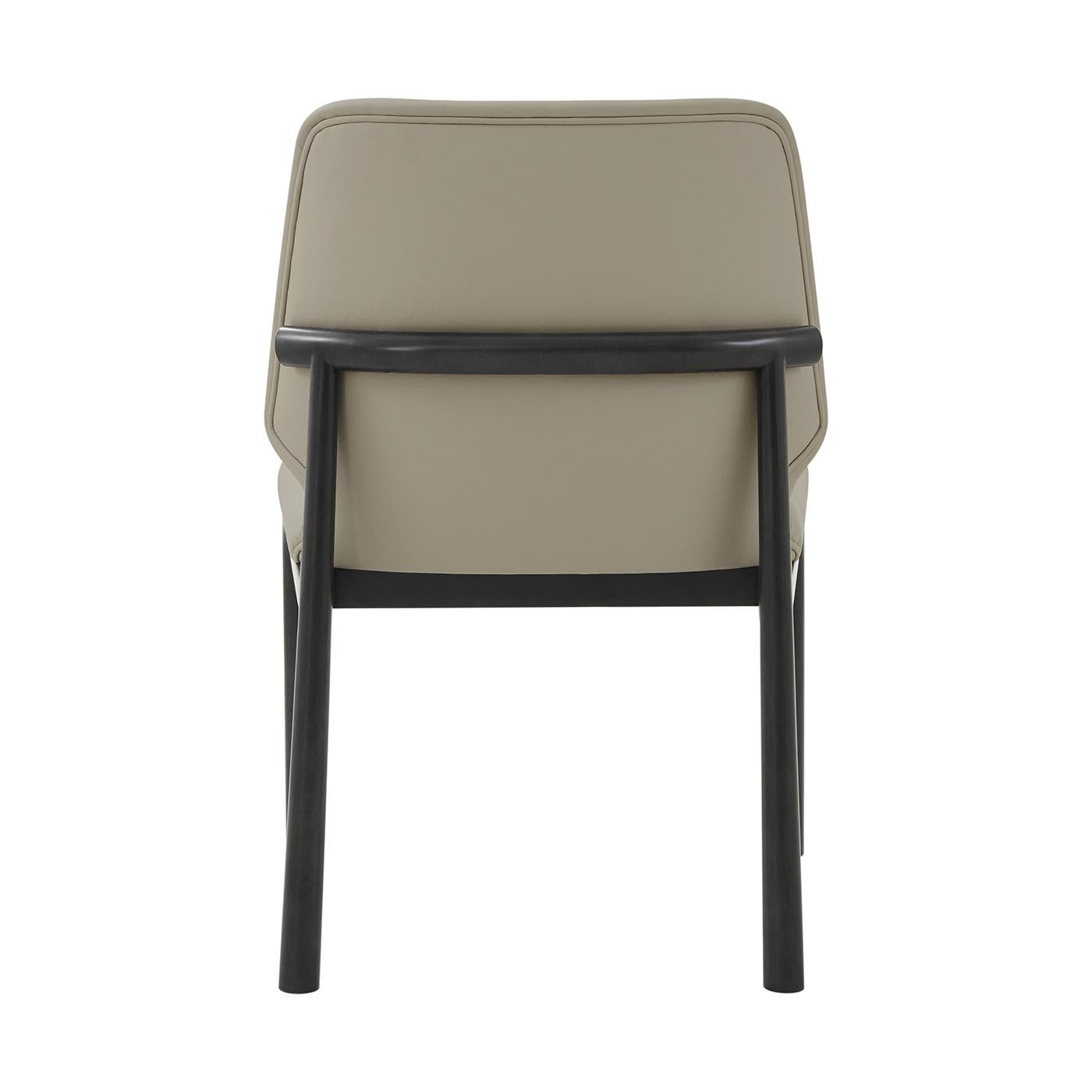 Black Art Deco Dining Side Chairs - Leather For Sale 1
