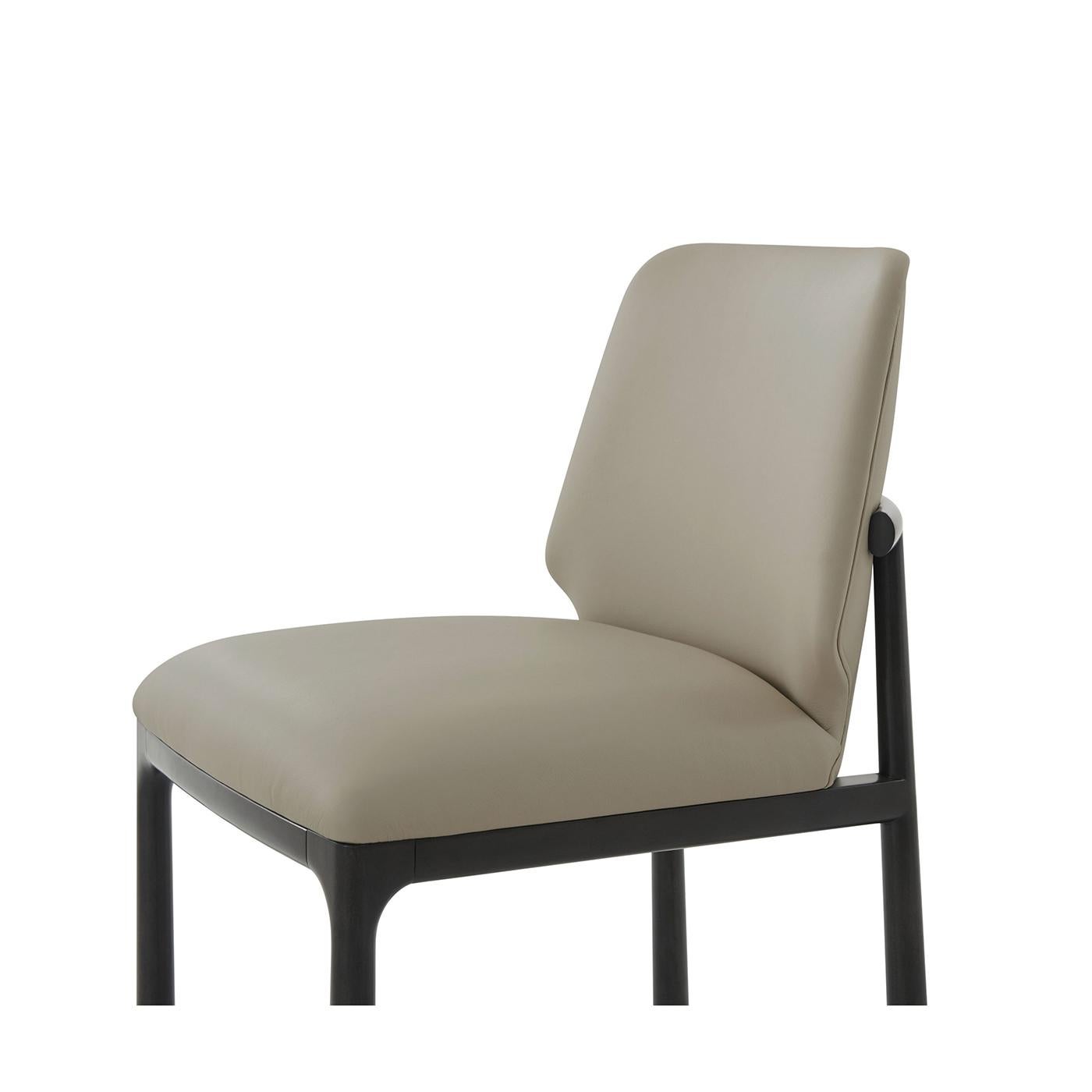 Black Art Deco Dining Side Chairs - Leather For Sale 2