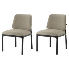 Black Art Deco Dining Side Chairs - Leather