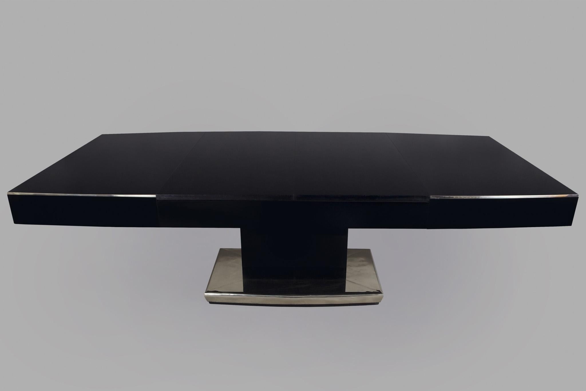 Chrome Black Art Deco Dining Table Made in 1930s Czechia, Fully Restored For Sale