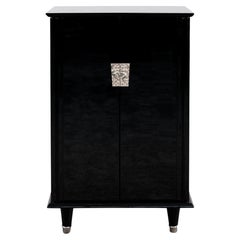 1940s French Art Deco Dry Bar Cabinet in High-Gloss Black Lacquer