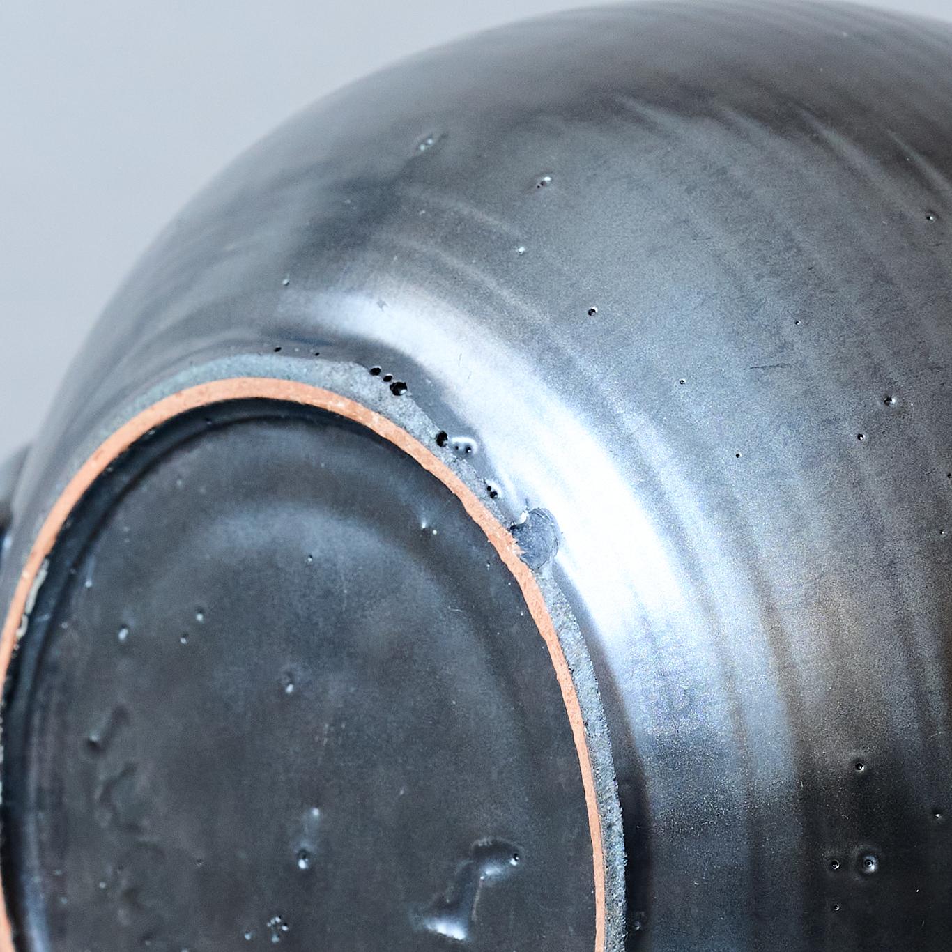 Black Art Deco Earthenware Globe Vase, Sweden, 1940s. For Sale 3