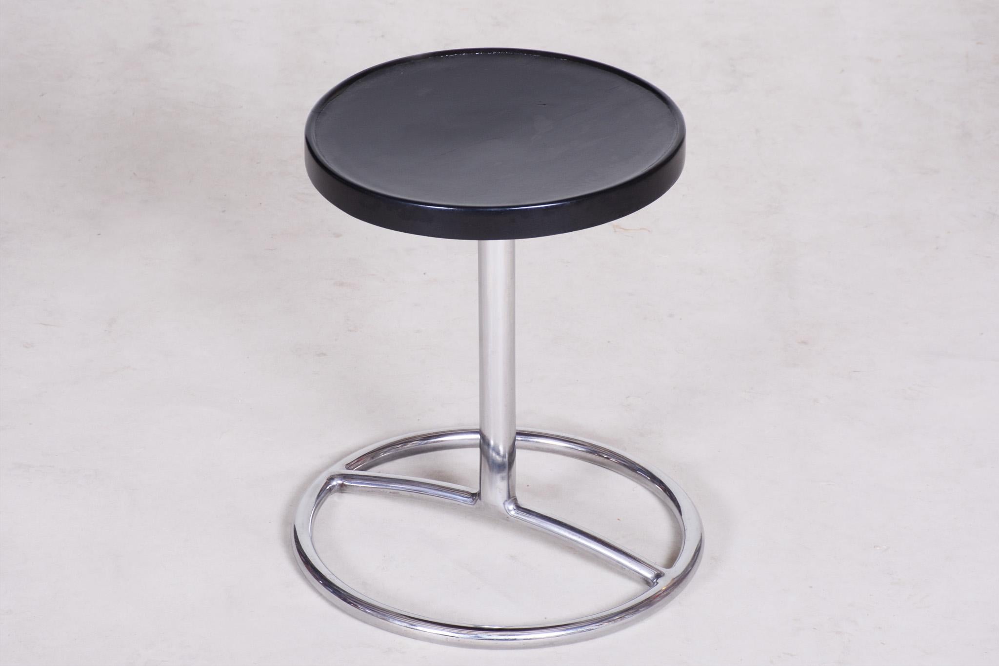 Czech Black Art Deco Round Piano Stool, Fully Restored, 1930s For Sale
