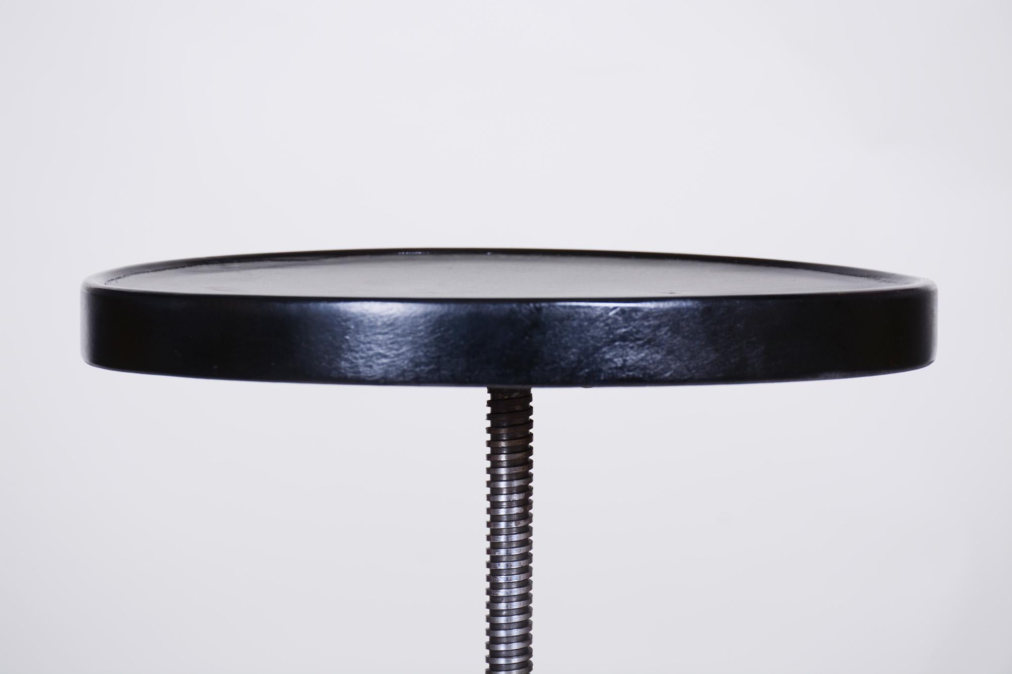 Black Art Deco Round Piano Stool, Fully Restored, 1930s For Sale 1