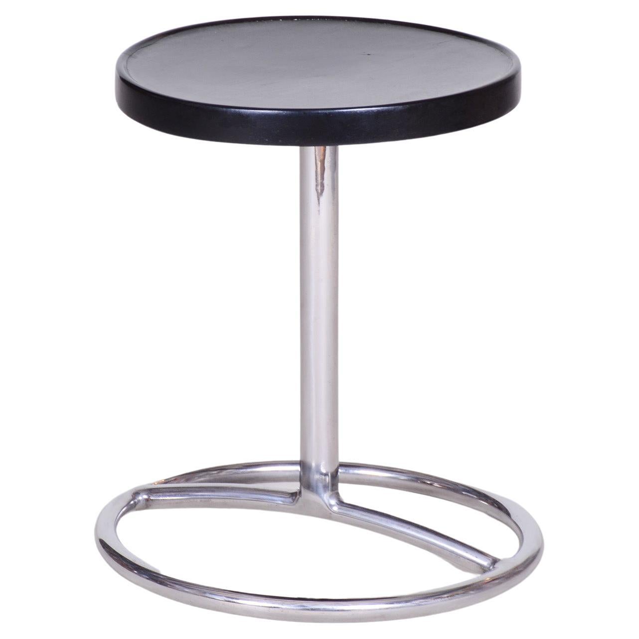 Black Art Deco Round Piano Stool, Fully Restored, 1930s For Sale