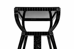 Black Art Deco Side Table with Glossy Finish and Shelf