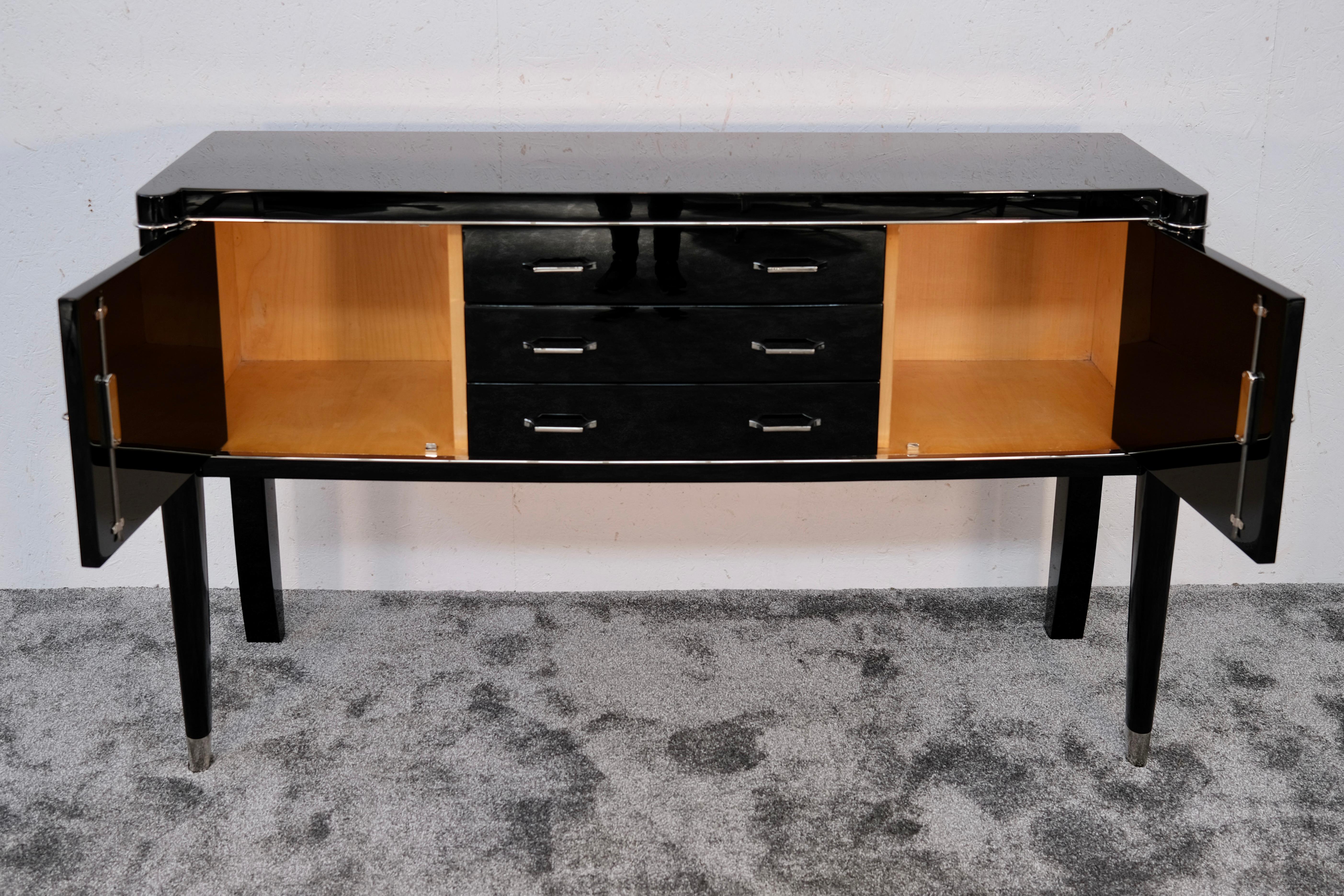 Black Lacquer Art Deco Sideboard Console Table by De Coene Frères Belgium 1940s For Sale 3