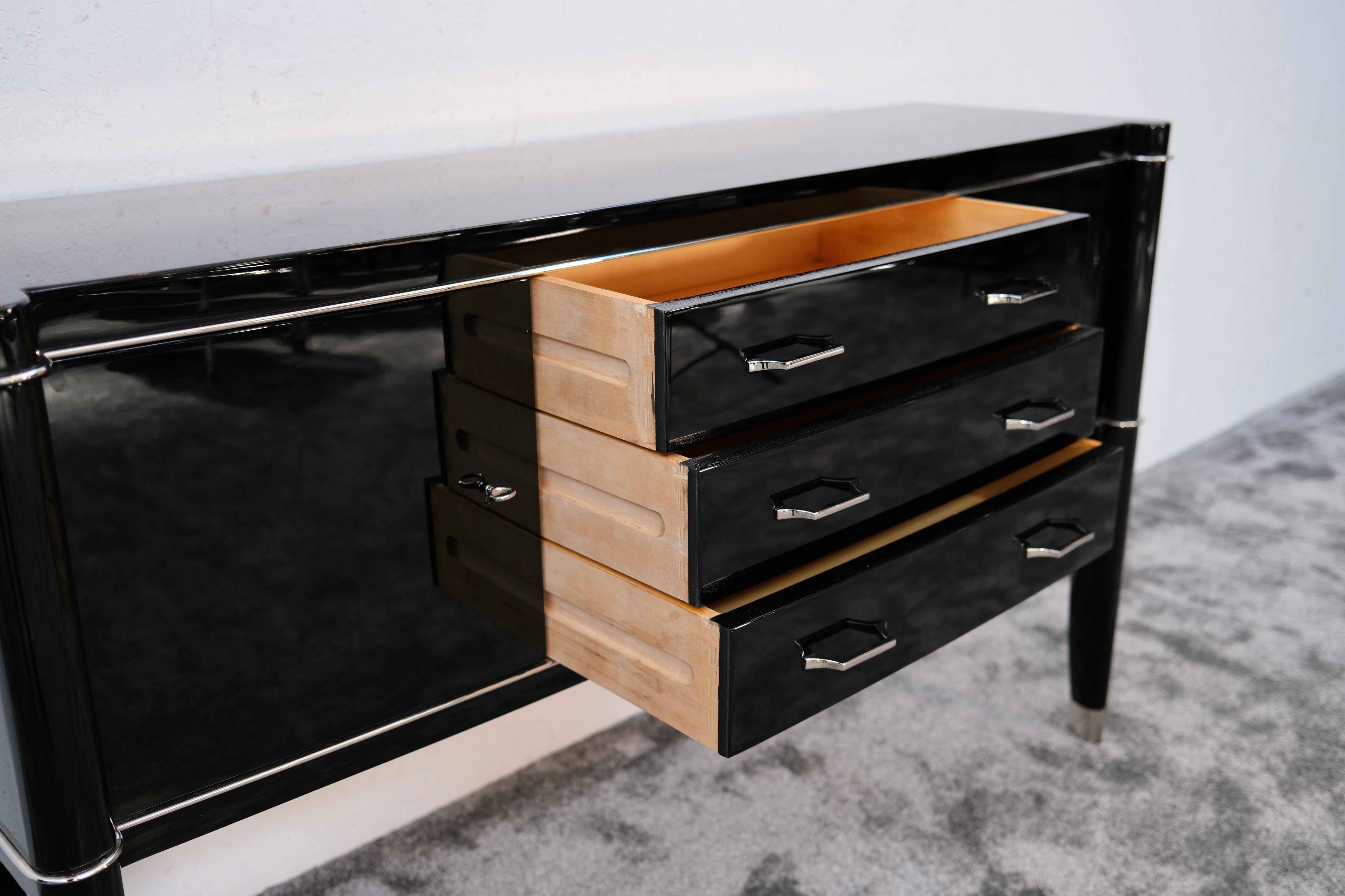 Black Lacquer Art Deco Sideboard Console Table by De Coene Frères Belgium 1940s For Sale 4