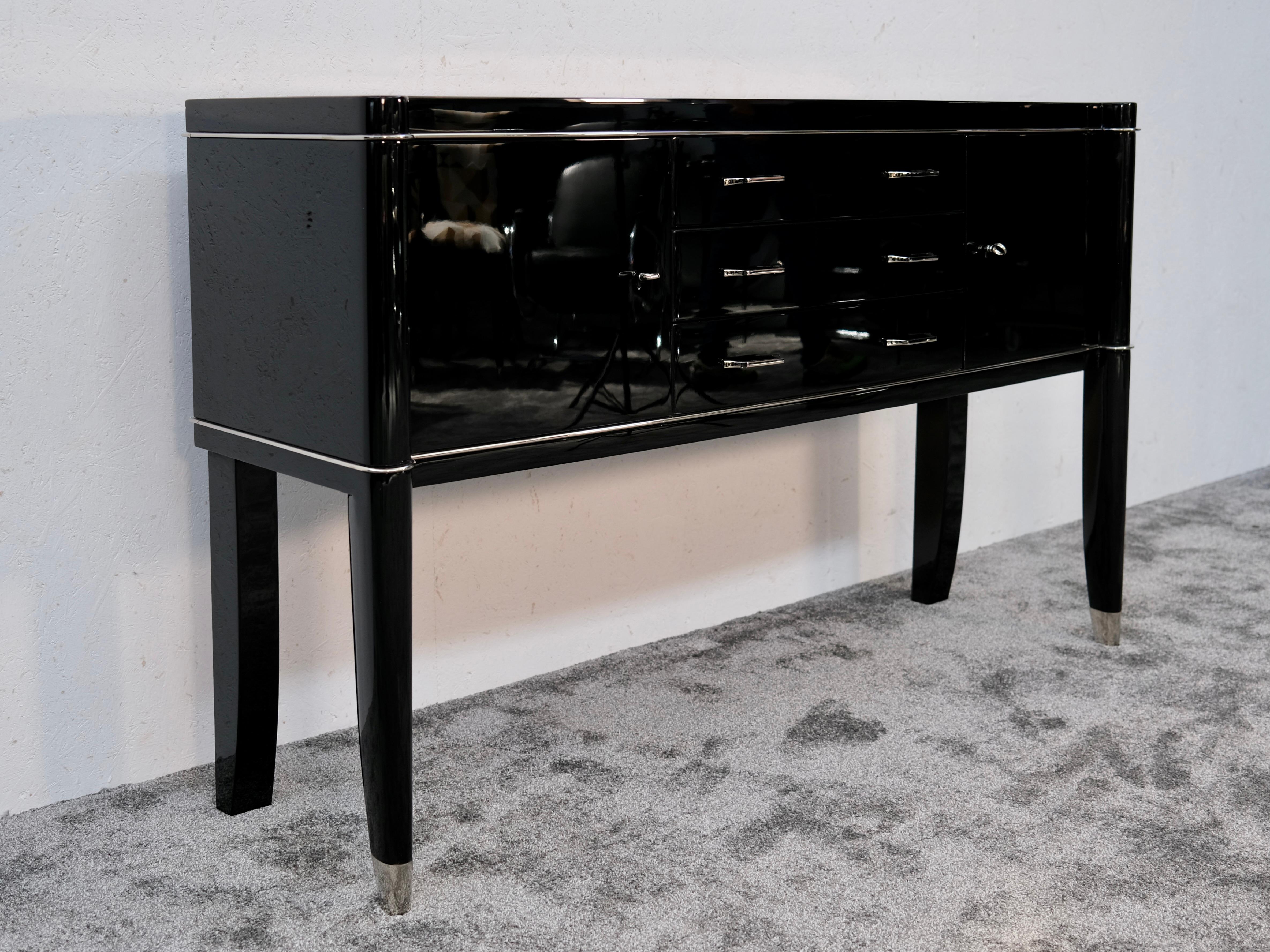 Black Lacquer Art Deco Sideboard Console Table by De Coene Frères Belgium 1940s For Sale 6