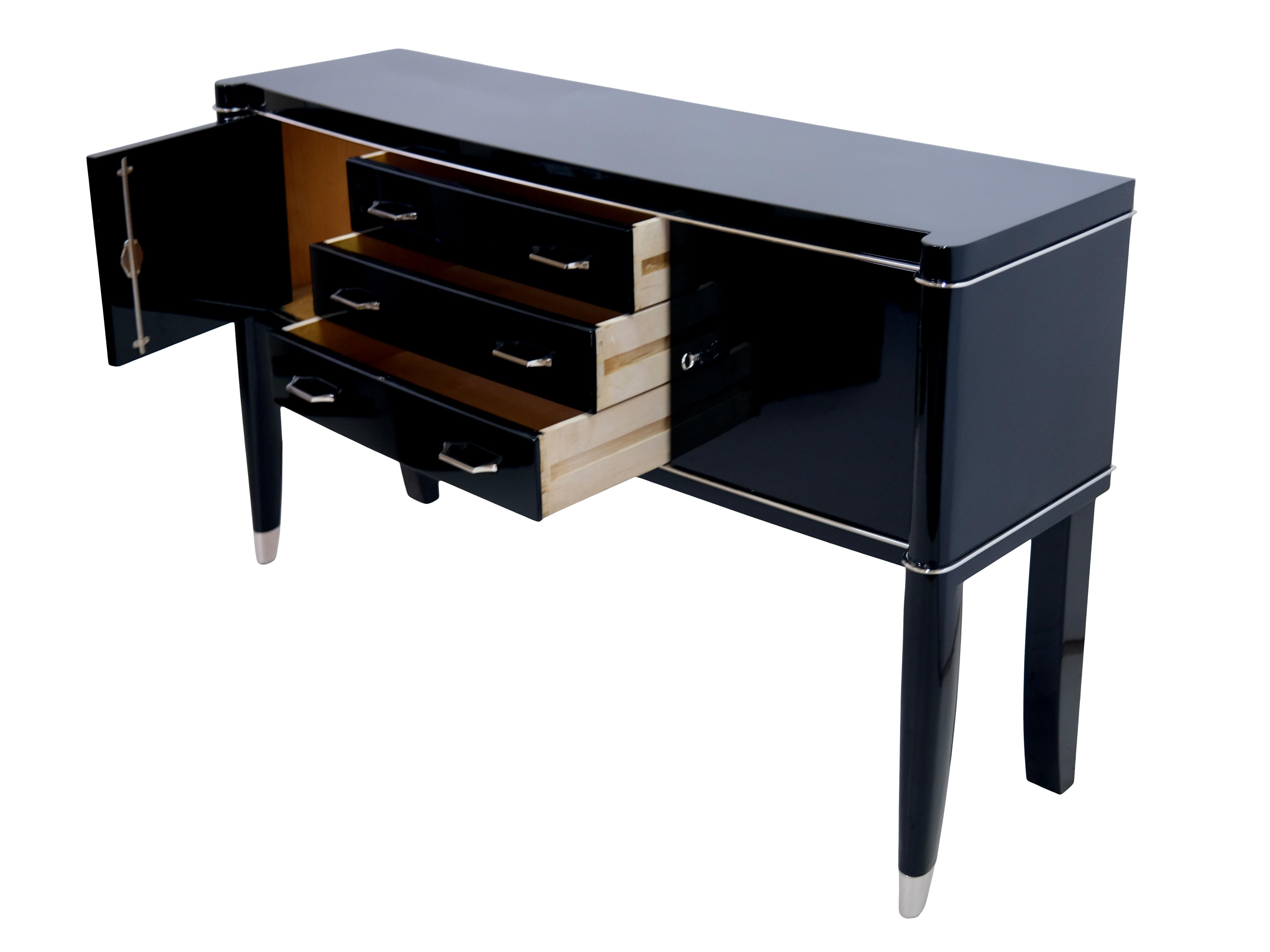 Black Lacquer Art Deco Sideboard Console Table by De Coene Frères Belgium 1940s In Good Condition For Sale In Ulm, DE