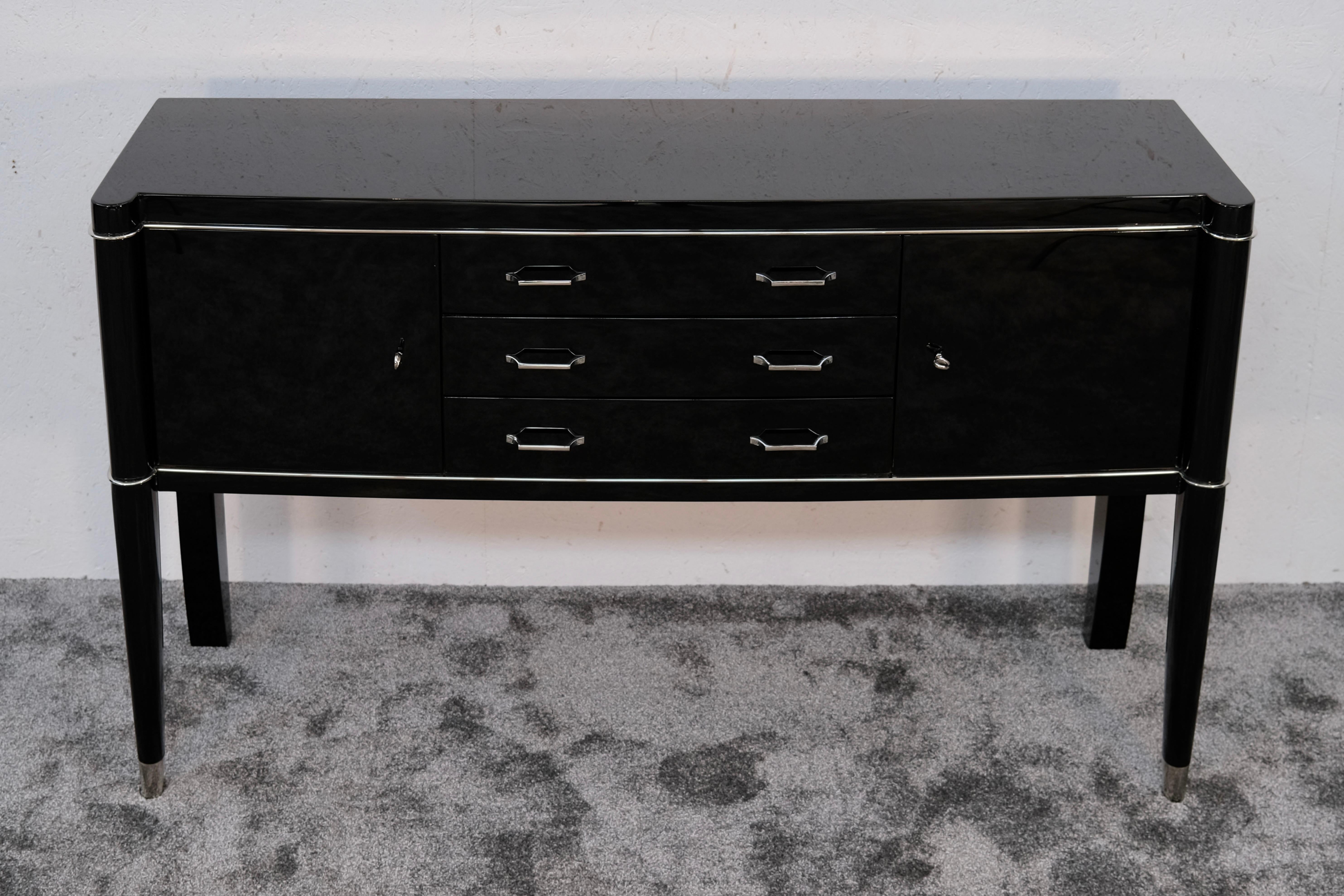 Black Lacquer Art Deco Sideboard Console Table by De Coene Frères Belgium 1940s For Sale 1