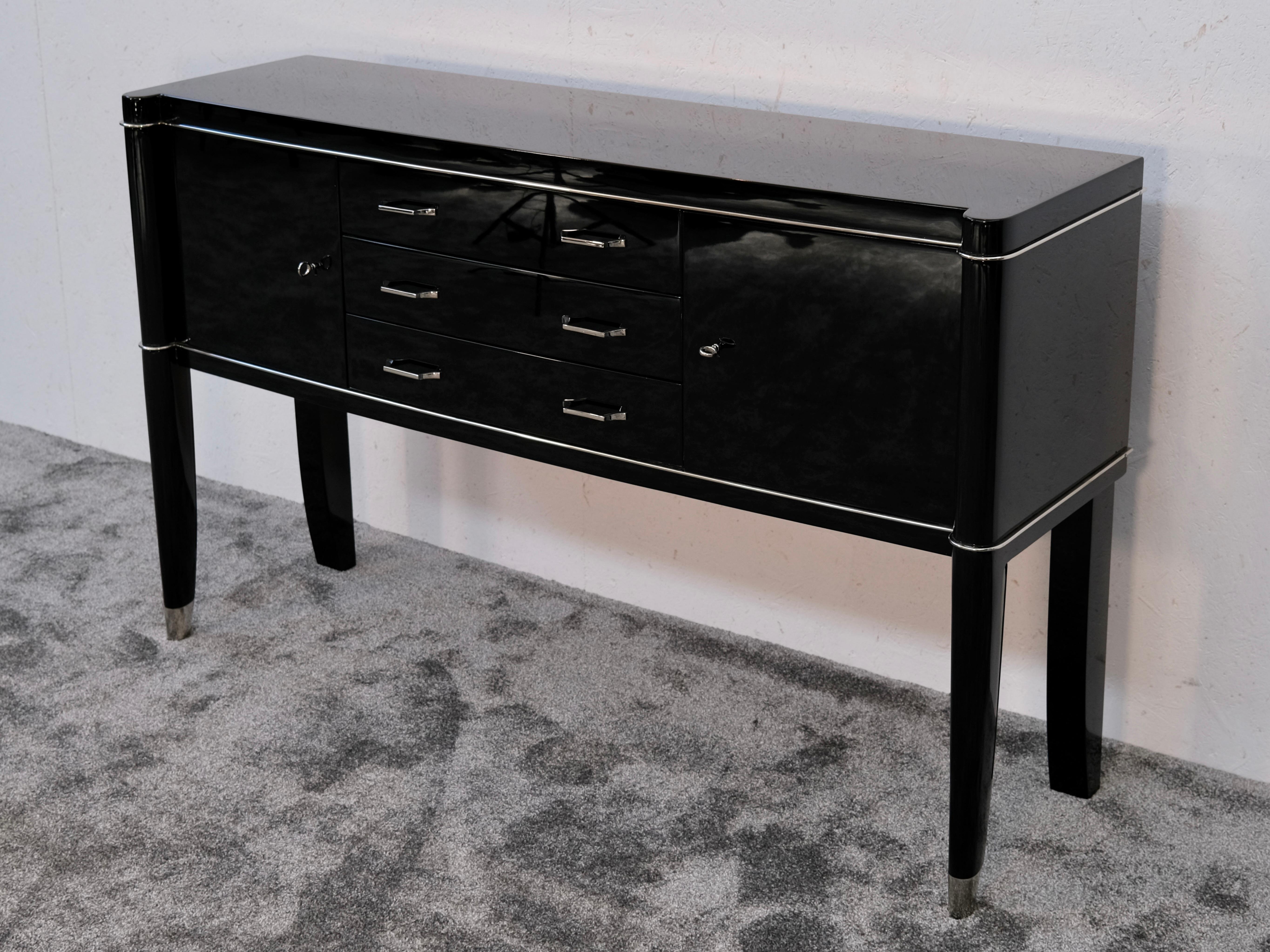 Black Lacquer Art Deco Sideboard Console Table by De Coene Frères Belgium 1940s For Sale 2