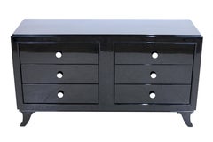 Black Art Deco Sideboard with Chest of Drawers in Black Piano Lacquer