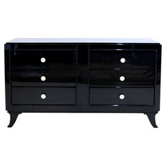 Black Art Deco Sideboard with Chest of Drawers in Black Piano Lacquer