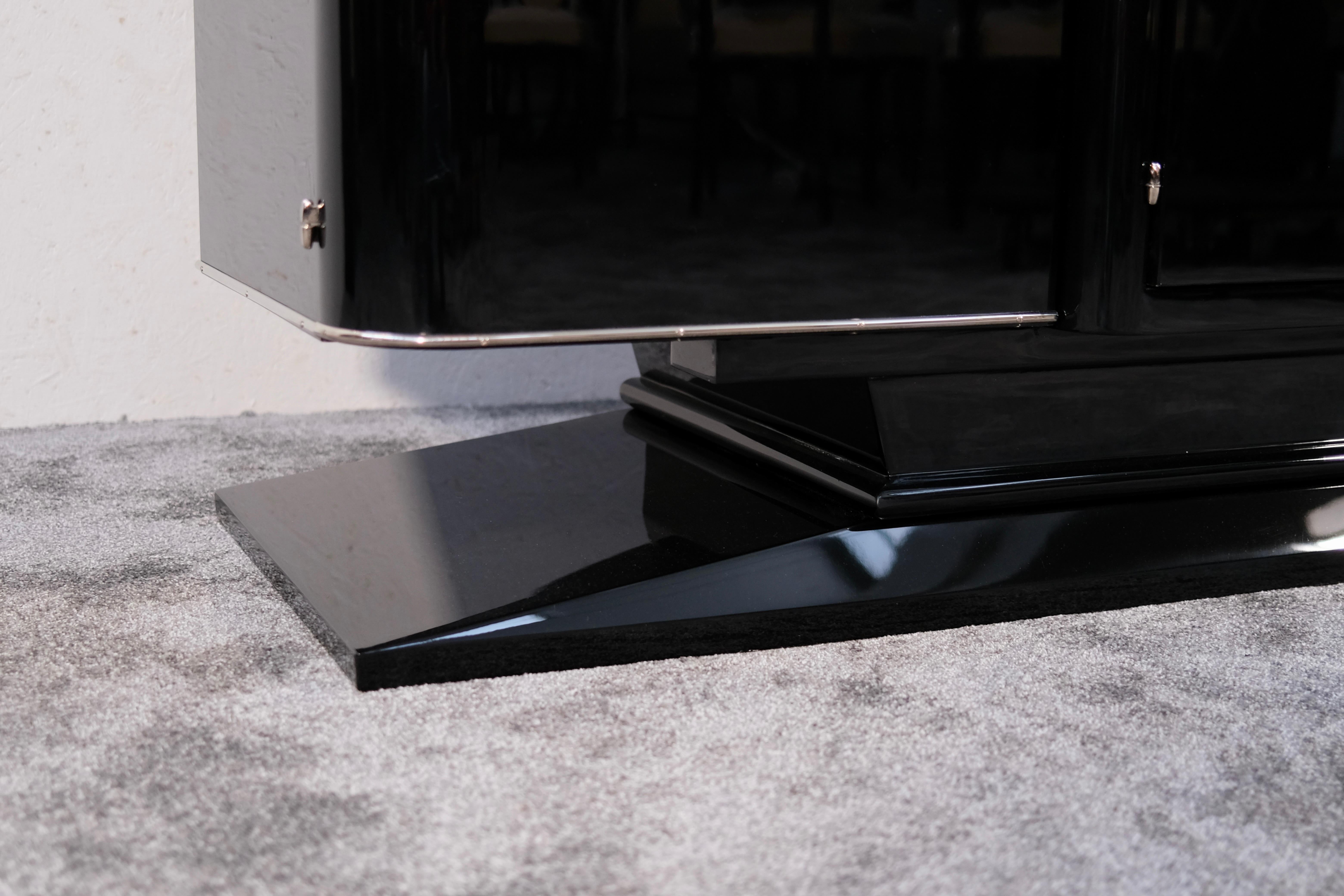 Black Art Deco Sideboard with Chromed Elephant Pattern, France 1930s For Sale 3