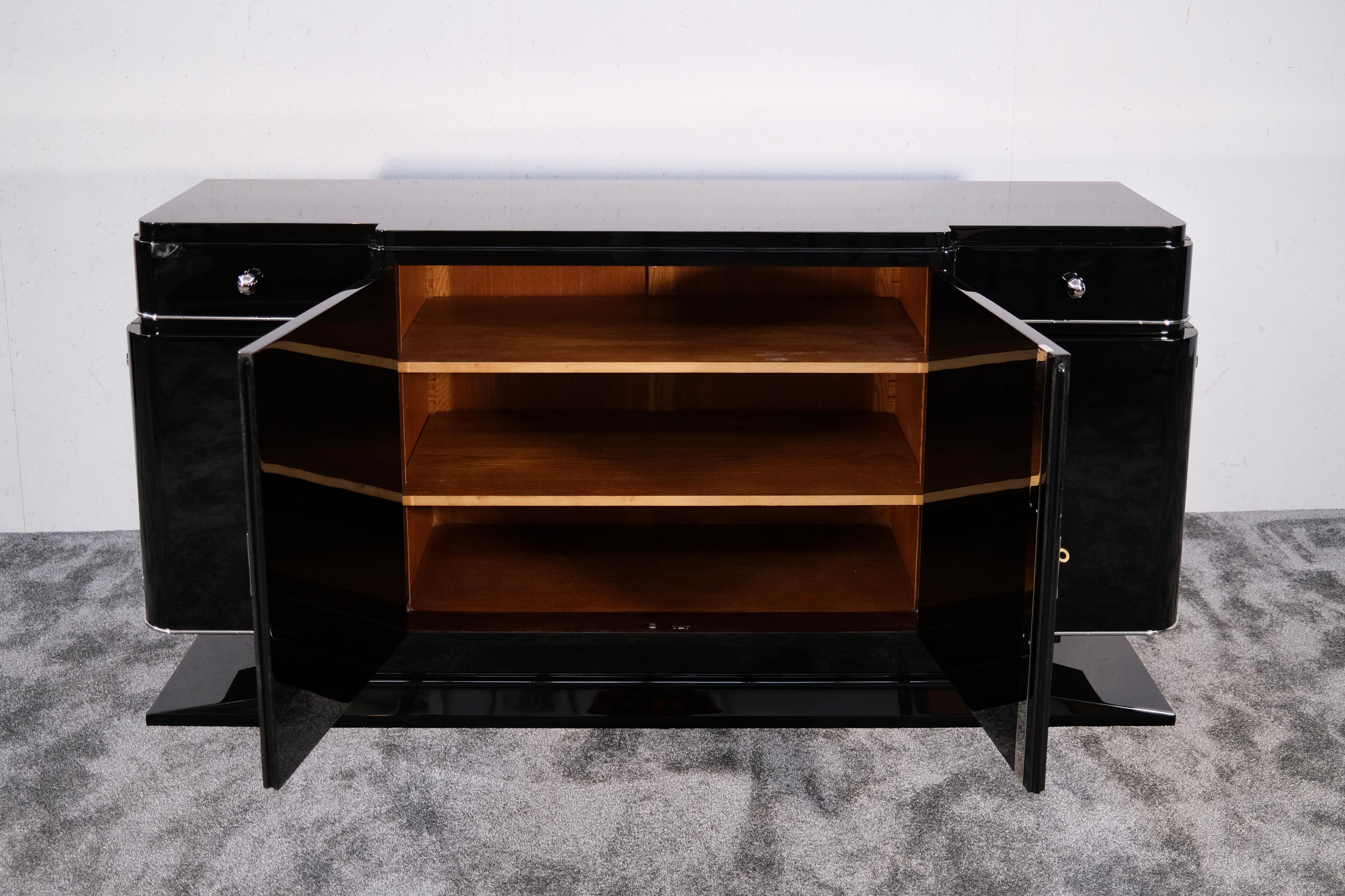 Blackened Black Art Deco Sideboard with Chromed Elephant Pattern, France 1930s For Sale