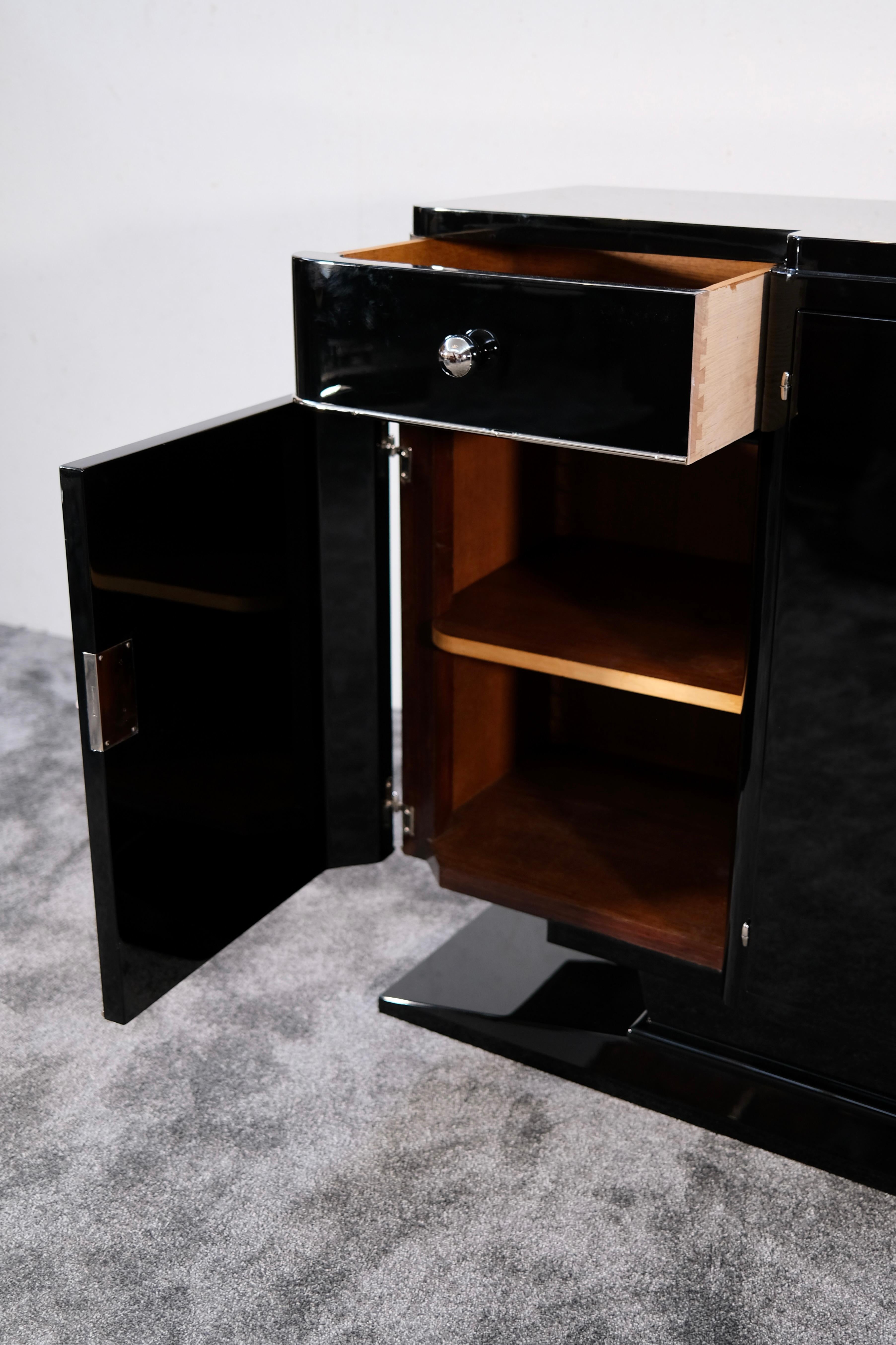 Black Art Deco Sideboard with Chromed Elephant Pattern, France 1930s For Sale 2