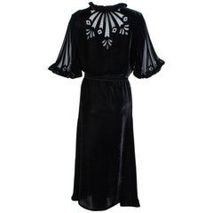 Vintage Black Art Deco Starburst Burnout Velvet Cocktail Dress - Medium, 1930s