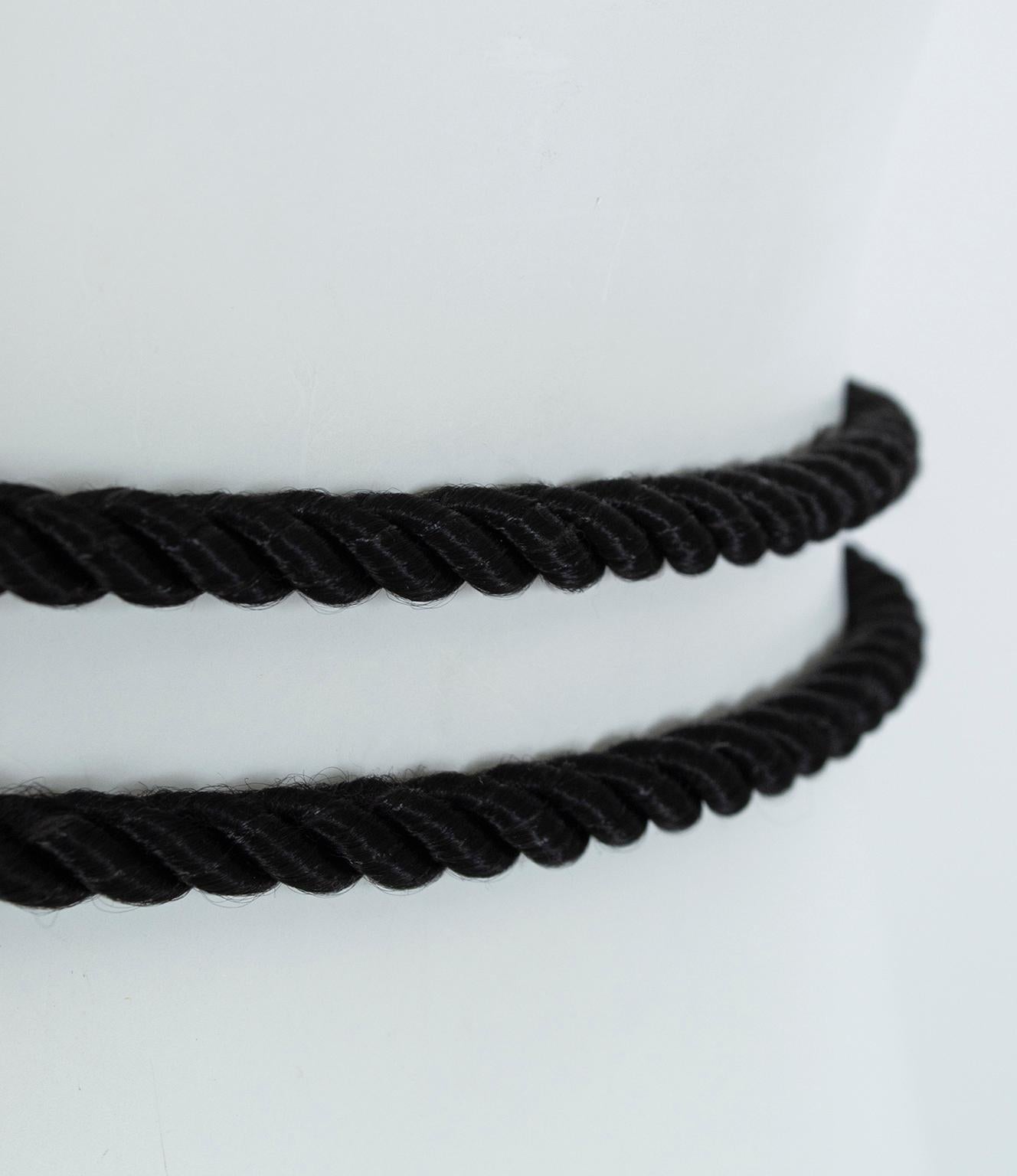 Black Art Deco Braided Silk Tassel Rope Belt, Lariat or Choker – 70