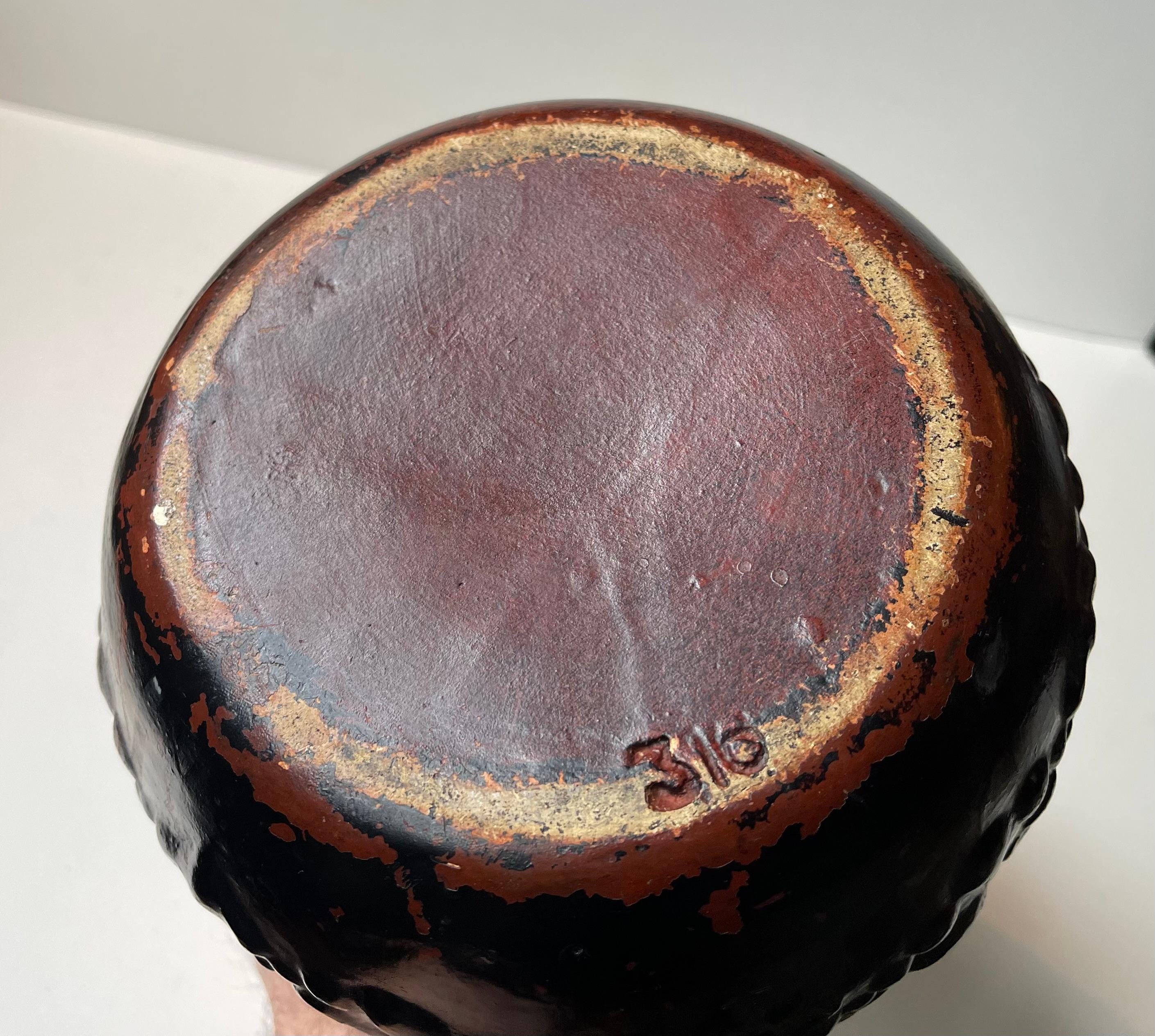 Black Art Deco Terracotta Relief Vase from Knabstrup, 1920s In condizioni buone in vendita a Esbjerg, DK