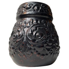 Black Art Deco Terracotta Relief Vase from Knabstrup, 1920s