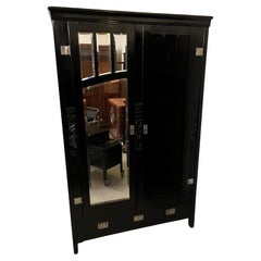 Used 2 x Black Art Nouveau Wardrobe with floral Carvings (Vienna, circa 1905)