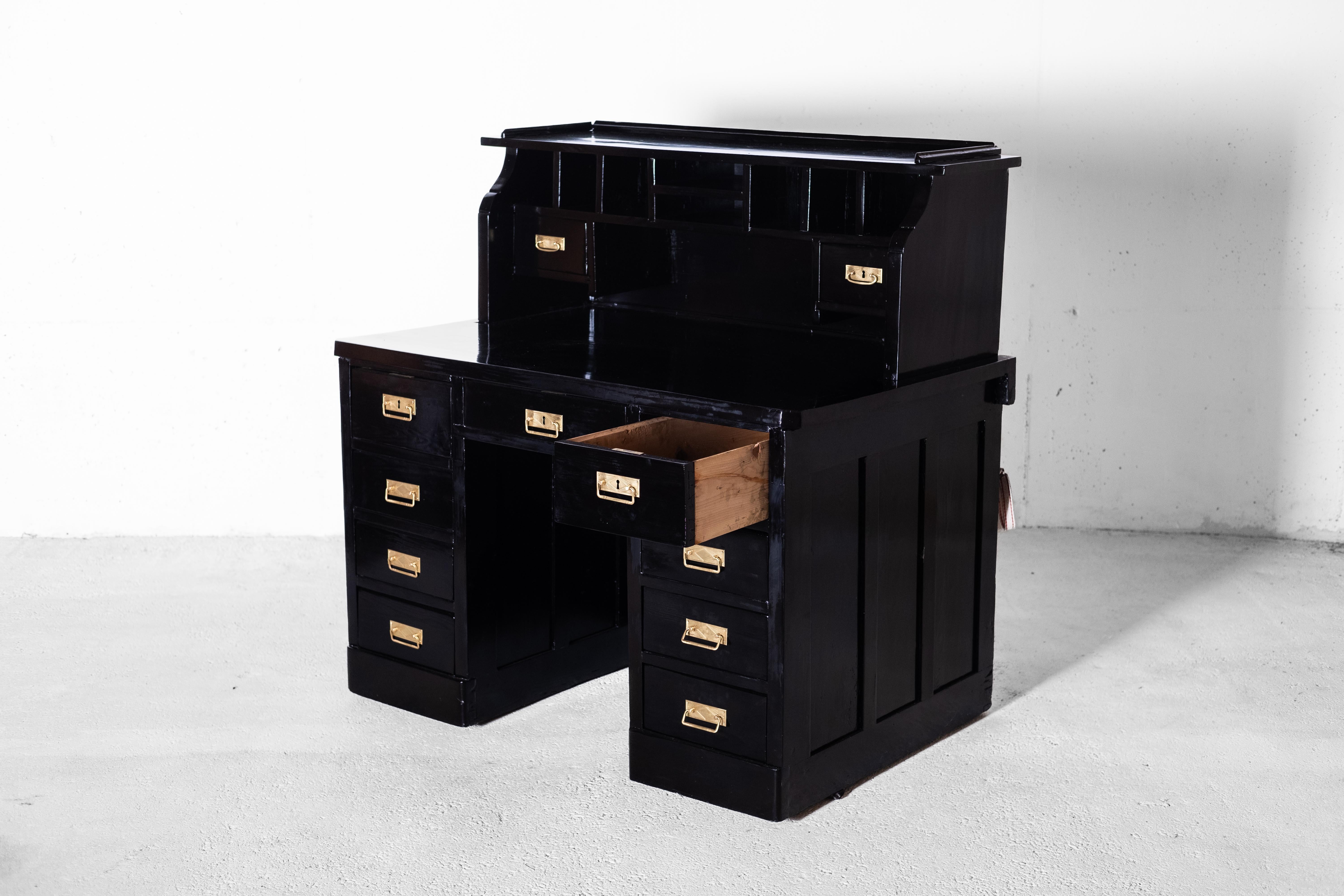 Black Art Nouveau Writing Desk with 11 Drawers, around 1910 For Sale 4