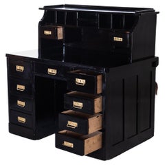 Black Art Nouveau Writing Desk with 11 Drawers, around 1910